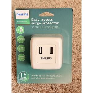Philips Surge Protector Wall Tap 3 Outlet 2 USB Ports SPP3202WA/37 White New